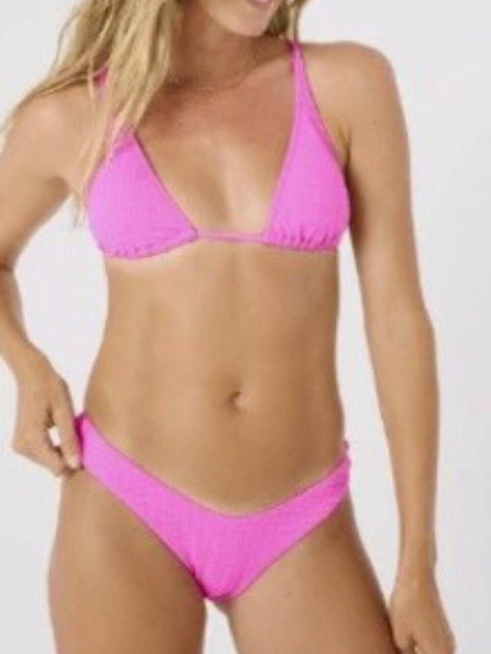 Roxy Haleiwa Hot Pink Textured Triangle Bikini Top and Cheeky Bottoms Size XL